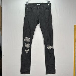 Rhude Jeans Mens 30 Black Distressed Skinny Stretch Denim Ripped Knees Tapered